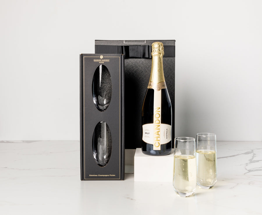 Random Harvest chand Chandon with Champagne Flutes Hamper