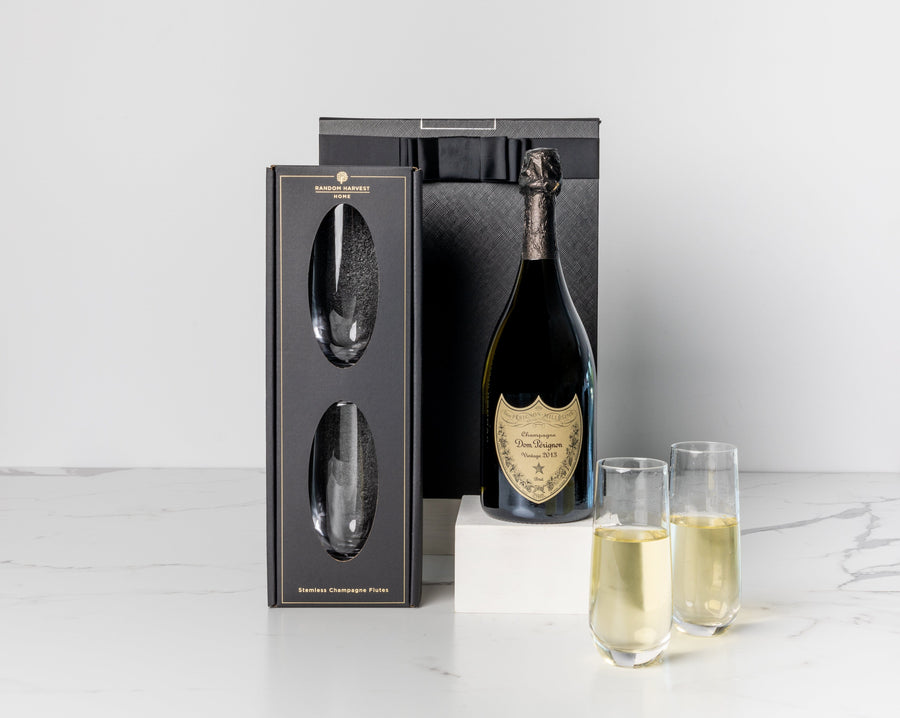 Random Harvest Dom Dom Pérignon with Champagne Flutes Hamper