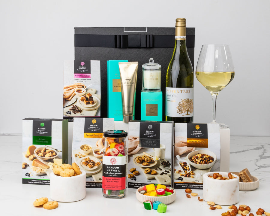 Random Harvest Peppertree Wine Lost in Amalfi Glasshouse & White Wine Hamper