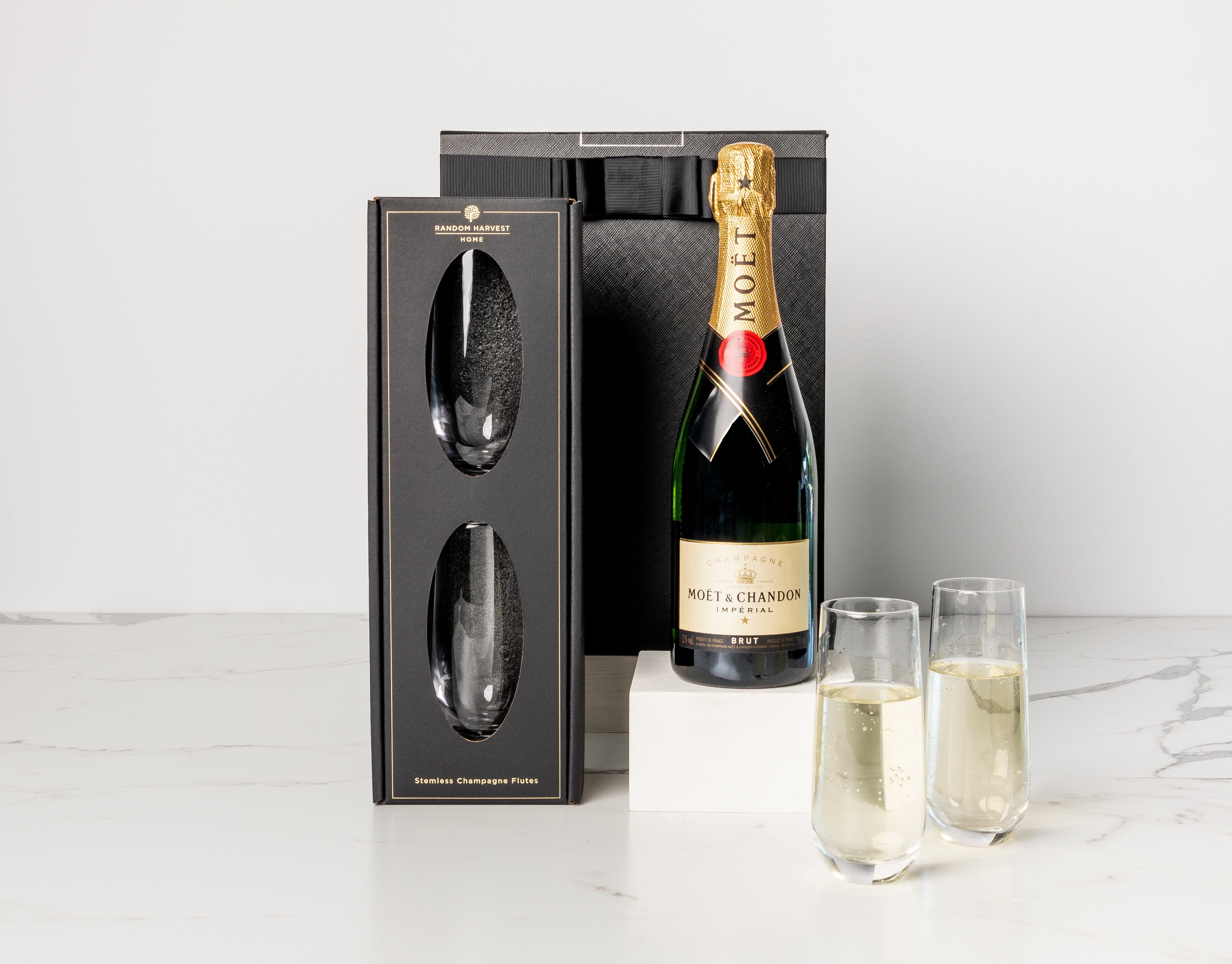 Moet with Champagne Flutes Hamper – Random Harvest