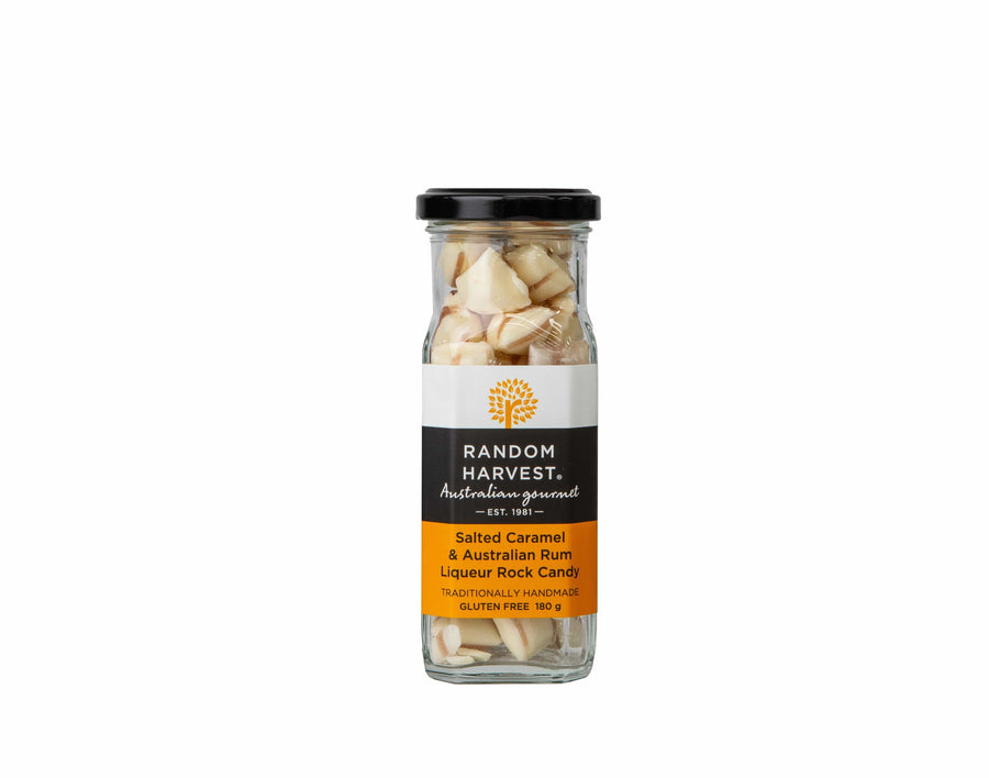 Random Harvest Rock Candy Salted Caramel & Australian Rum Liqueur Rock Candy 180g