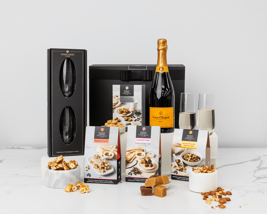 Random Harvest Veuve Cliquot Celebrations Veuve Hamper with Champagne Flutes