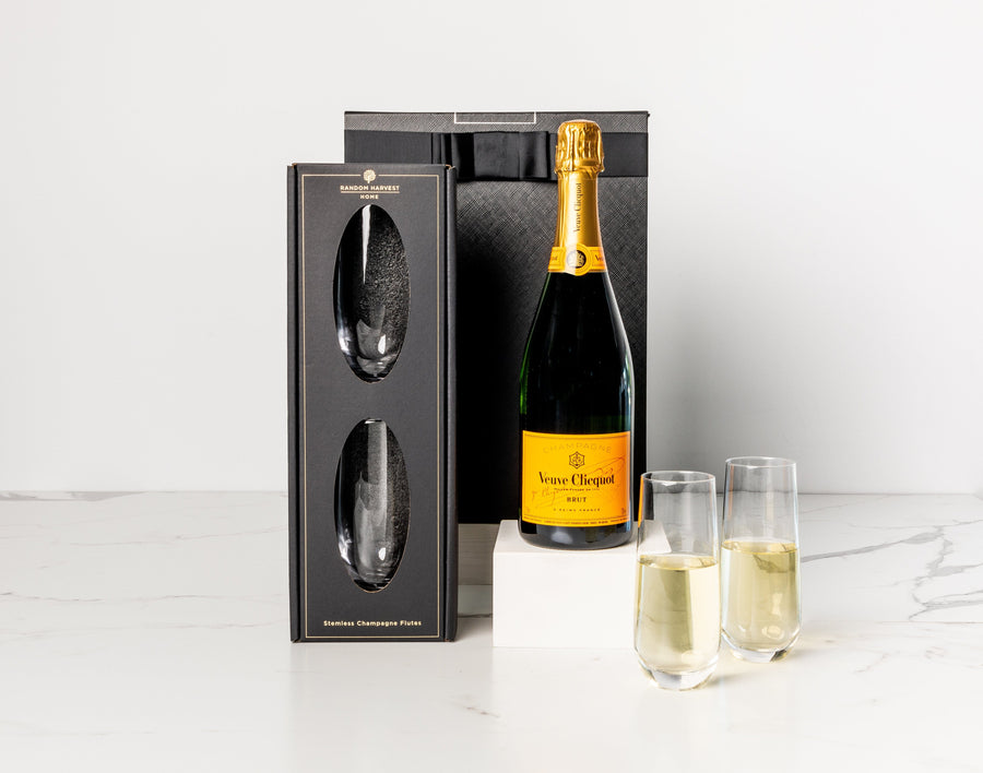 Random Harvest Veuve Cliquot Veuve with Champagne Flutes Hamper